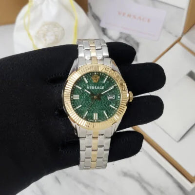 Versace Greca Time Quartz Green Dial Two Tone Steel Strap Watch For Men - VE3K00422 Buy Now By Versace
