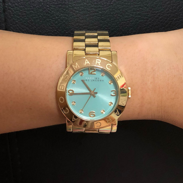 Marc Jacobs Amy Blue Dial Gold Steel Strap Watch for Women - MBM3301