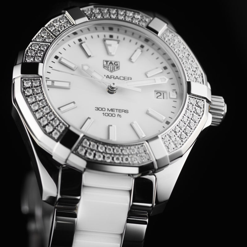 Shop Tag Heuer Aquaracer Diamonds White Dial Two Tone Steel Strap Watch for Women - WAY131F.BA0914 in USA