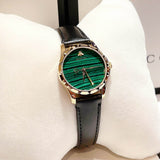 Shop Gucci Le Marche Des Merveilles Quartz Green Dial Black Leather Strap Watch For Women - YA126463 in USA