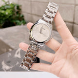 Shop Guess Cubed Analog Silver Dial Silver Steel Strap Watch For Women - GW0606L1 in USA