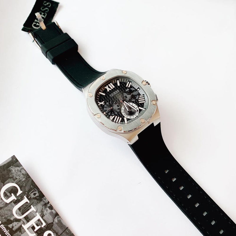 Guess Headline Chronograph Grey Dial Black Rubber Strap Watch for Men - GW0571G1 Buy Now By Guess