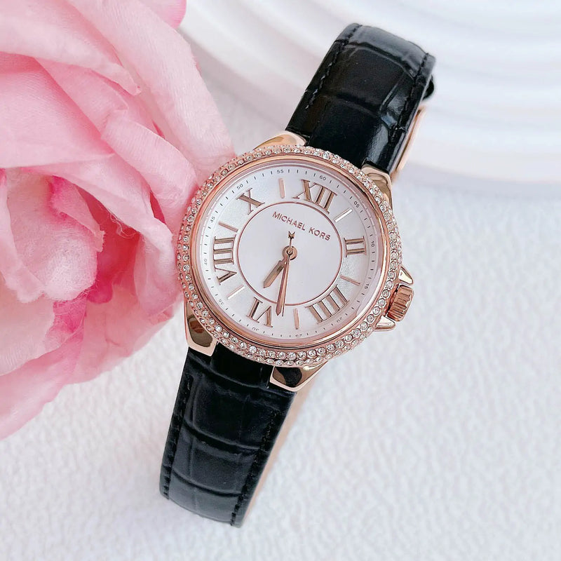 Michael Kors Camille Three-Hand Crystals White Dial Black Leather Strap Watch for Women - MK2962 Buy Now By Michael Kors
