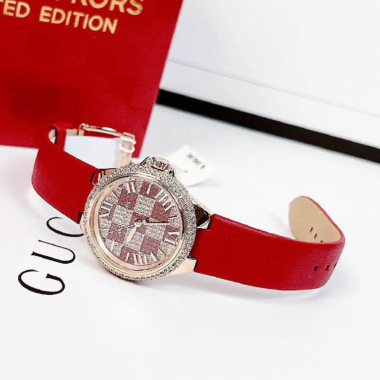Michael Kors Camille Three Hand Crystals Rose Gold Dial Red Leather Strap Watch For Women - MK4701 Buy Now By Michael Kors