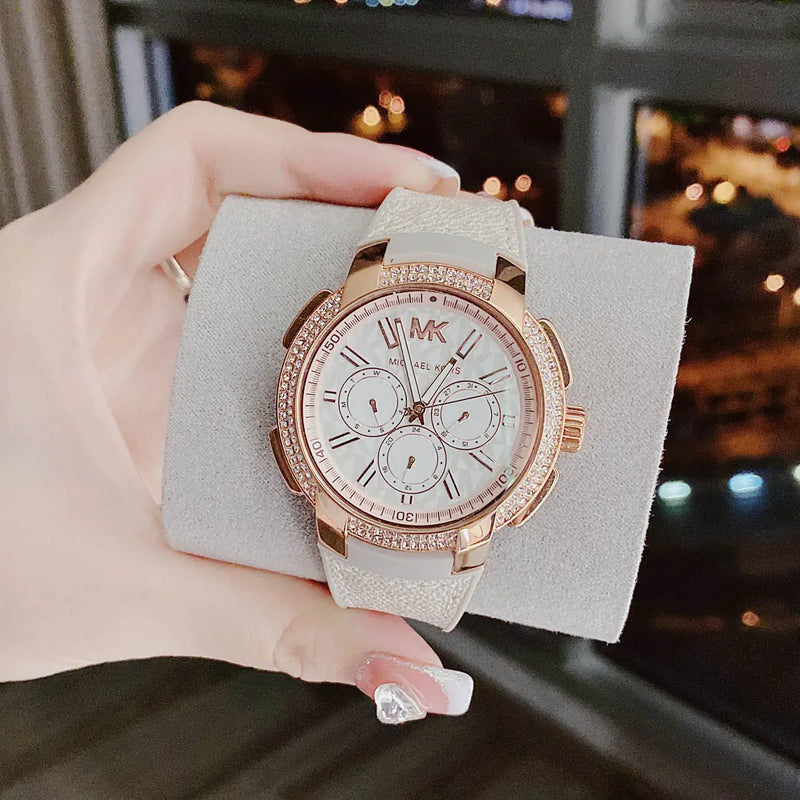 Michael Kors Sidney Chronograph White Dial Beige Leather Strap Watch For Women - MK6949 Buy Now By Michael Kors
