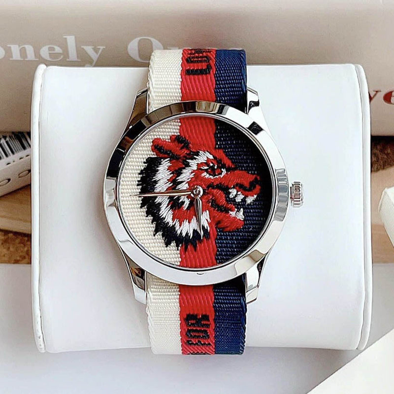 Gucci G Timeless Quartz White Red Blue Dial Multicolored NATO Strap Watch For Men - YA1264059 Buy Now By Gucci