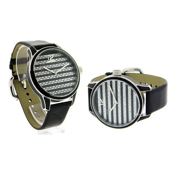 Marc Jacobs Lidia Stripe Glitz Black Dial Black Leather Strap Watch for Women - MBM1166 Buy Now By Marc Jacobs
