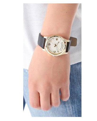 Shop Marc Jacobs Baby Dave Gold Dial Black Leather Strap Watch for Women - MBM1264 in USA