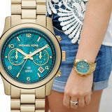 Michael Kors Runway Hunger Stop100 Series Blue Dial Gold Steel Strap Watch for Women - MK5815 Buy Now By Michael Kors