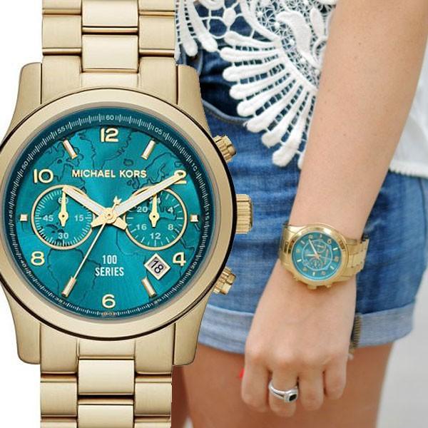 Michael Kors Runway Hunger Stop100 Series Blue Dial Gold Steel Strap Watch for Women - MK5815 Buy Now By Michael Kors