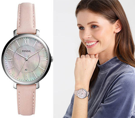Shop Fossil Jacqueline Blush Mother of Pearl Dial Pink Leather Strap Watch for Women - ES4151 in USA