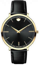 Movado Ultra Slim Black Dial Black Leather Strap Watch For Men - 0607087 Buy Now By Movado