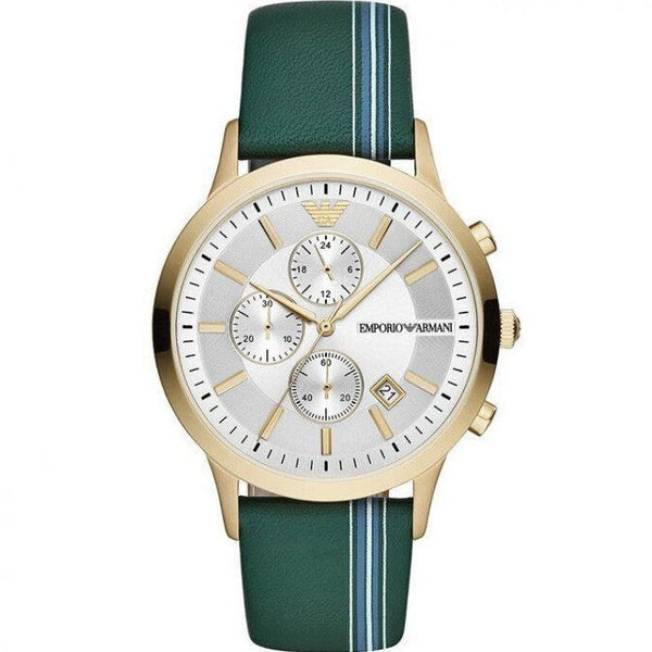 Emporio Armani Renato Chronograph Silver Dial Green Leather Strap Watch For Men - AR11233 Buy Now By Emporio Armani