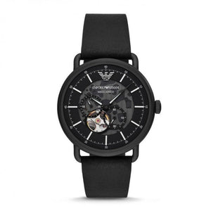Emporio Armani Aviator Chronograph Black Dial Black Leather Strap Watch For Men - AR60028