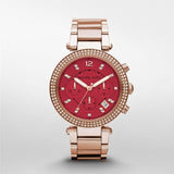 Michael Kors Parker Chronograph Red Dial Rose Gold Steel Strap Watch For Women - MK6106 Buy Now By Michael Kors