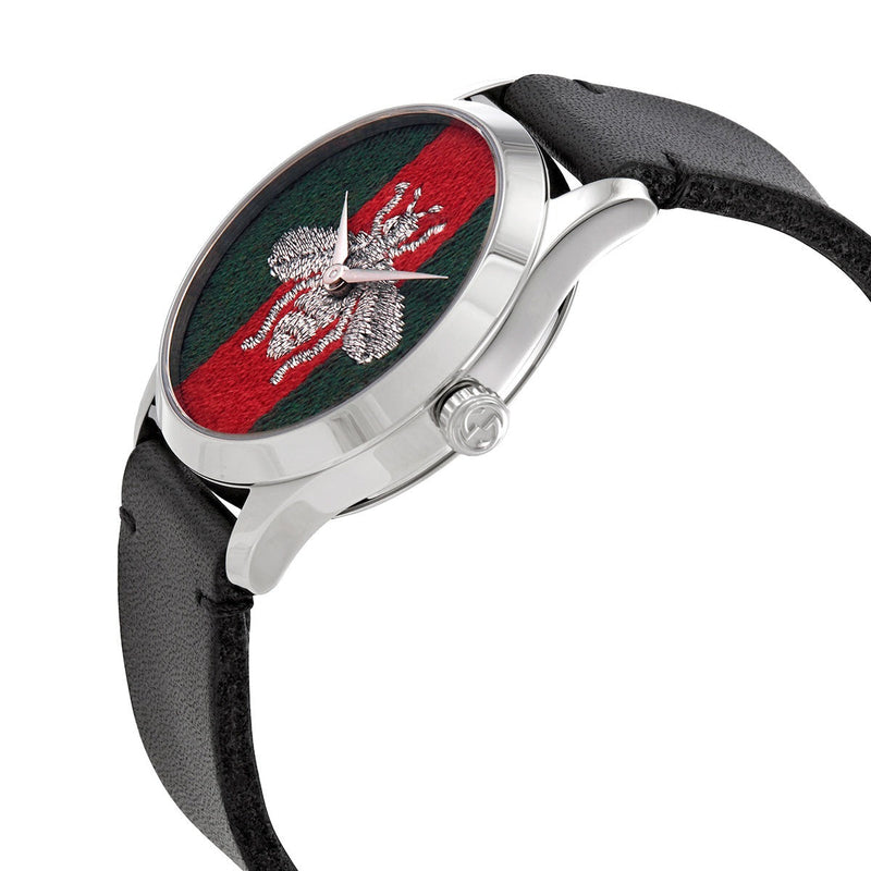 Shop Gucci G Timeless Quartz Green & Red Dial Black Leather Strap Watch For Men - YA1264149 in USA