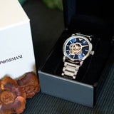 Emporio Armani Luigi Chronograph Skeleton Blue Dial Silver Steel Strap Watch For Men - AR60036 Buy Now By Emporio Armani