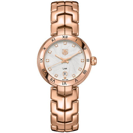Shop Tag Heuer Link Diamonds Silver Dial Rose Gold Steel Strap Watch for Women - WAT1441.BG0959 in USA