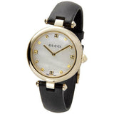 Shop Gucci Diamantissima Quartz Mother of Pearl Dial Black Leather Strap Watch for Women - YA141404 in USA