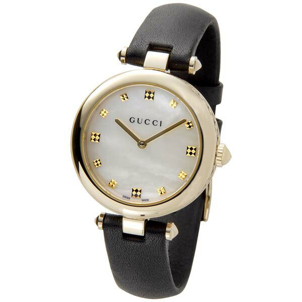 Shop Gucci Diamantissima Quartz Mother of Pearl Dial Black Leather Strap Watch for Women - YA141404 in USA