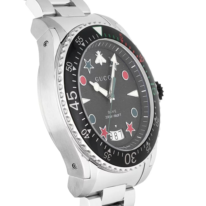 Gucci Dive Quartz Black Dial Silver Steel Strap Watch For Men - YA136221 Buy Now By Gucci