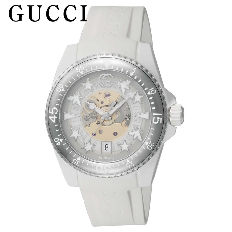 Shop Gucci Dive Automatic Transparent Dial White Rubber Strap Watch For Men - YA136343 in USA