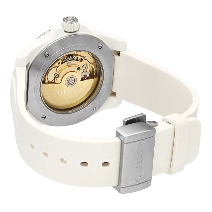 Shop Gucci Dive Automatic Transparent Dial White Rubber Strap Watch For Men - YA136343 in USA
