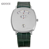 Shop Gucci Grip Quartz Silver Dial Green Leather Strap Watch For Women - YA157414 in USA