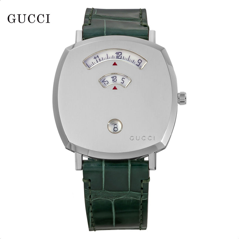Shop Gucci Grip Quartz Silver Dial Green Leather Strap Watch For Women - YA157414 in USA