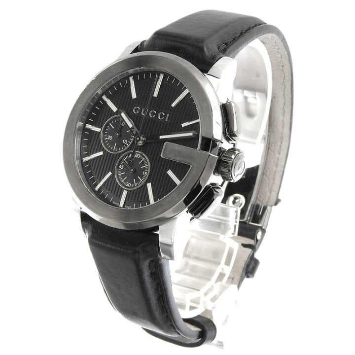 Shop Gucci G Chrono Black Dial Black Leather Strap Watch For Men - YA101205 in USA