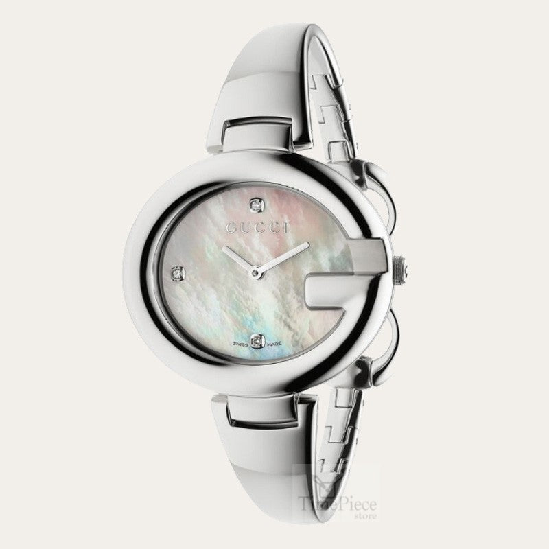Shop Gucci Guccissima Diamonds Mother of Pearl Dial Silver Steel Strap Watch For Women - YA134303 in USA