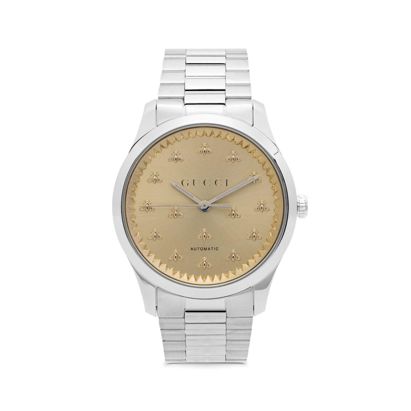 Shop Gucci G Timeless Quartz Gold Dial Silver Steel Strap Watch for Women - YA1265035 in USA