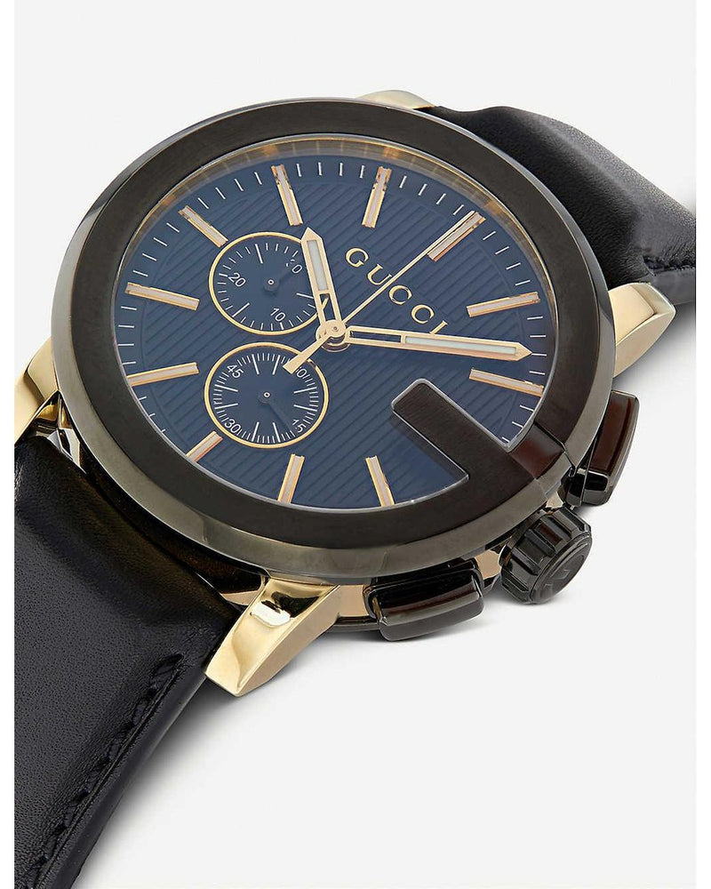 Shop Gucci G Chrono Black Dial Black Leather Strap Watch For Men - YA101203 in USA