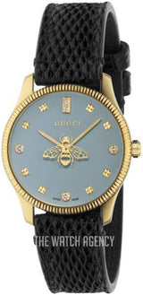 Shop Gucci G Timeless Quartz Blue Dial Black Leather Strap Watch For Men - YA1265018 in USA
