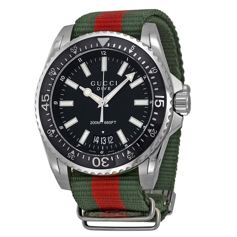 Shop Gucci Dive Black Dial Two Tone NATO Strap Watch For Men - YA136206 in USA