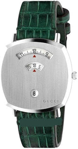Shop Gucci Grip Quartz Silver Dial Green Leather Strap Watch For Women - YA157414 in USA