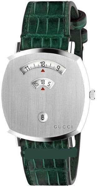 Shop Gucci Grip Quartz Silver Dial Green Leather Strap Watch For Women - YA157414 in USA
