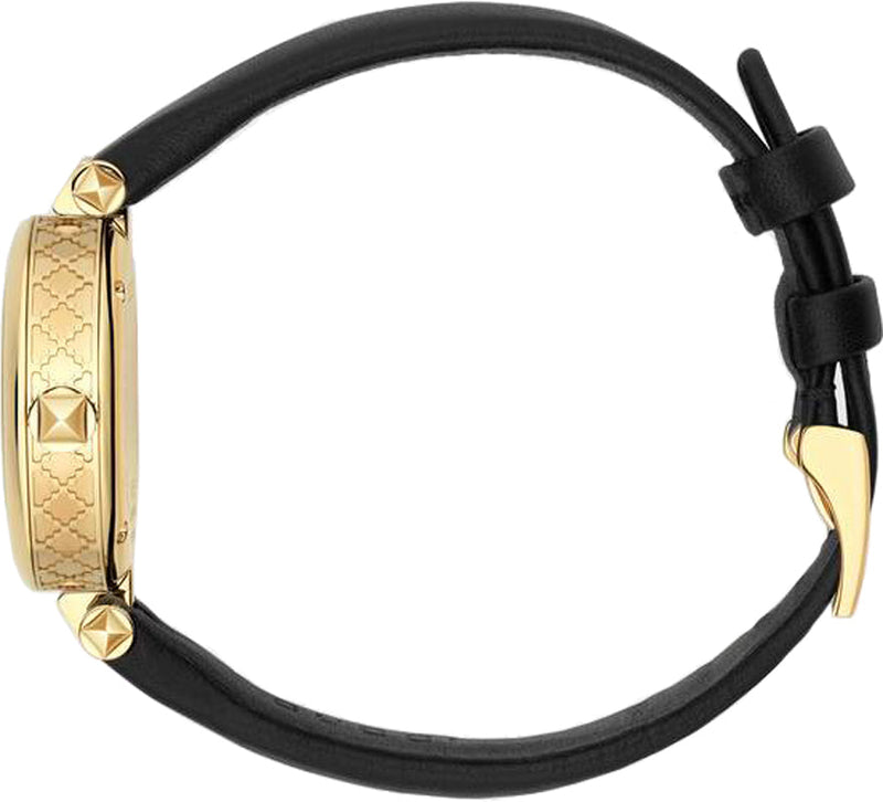 Shop Gucci Diamantissima Mother of Pearl Dial Black Leather Strap Watch For Women - YA141505 in USA