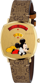 Gucci Grip Disney Mickey Mouse Gold Dial Brown Leather Strap Watch For Women - YA157420 Buy Now By Gucci