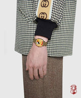 Gucci Grip Disney Mickey Mouse Gold Dial Brown Leather Strap Watch For Women - YA157420 Buy Now By Gucci