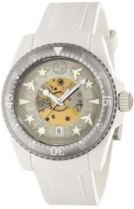 Shop Gucci Dive Automatic Transparent Dial White Rubber Strap Watch For Men - YA136343 in USA