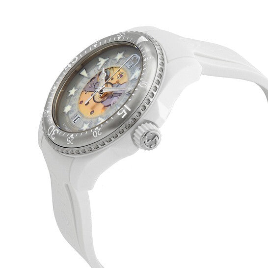 Shop Gucci Dive Automatic Transparent Dial White Rubber Strap Watch For Men - YA136343 in USA