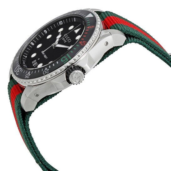 Shop Gucci Dive Black Dial Red & Green Nylon Strap Watch For Men - YA136209 in USA