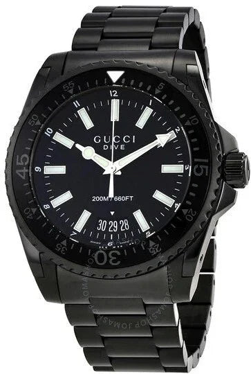 Shop Gucci Dive Quartz Black Dial Black Steel Strap Watch For Men - YA136205 in USA