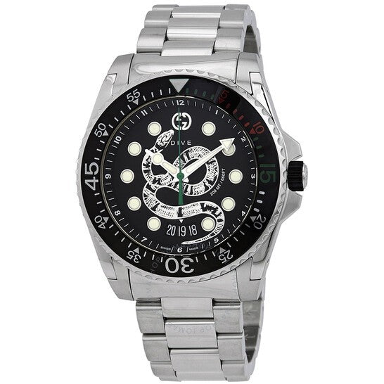 Shop Gucci Dive Snake Black Dial Silver Steel Strap Watch For Men - YA136218 in USA