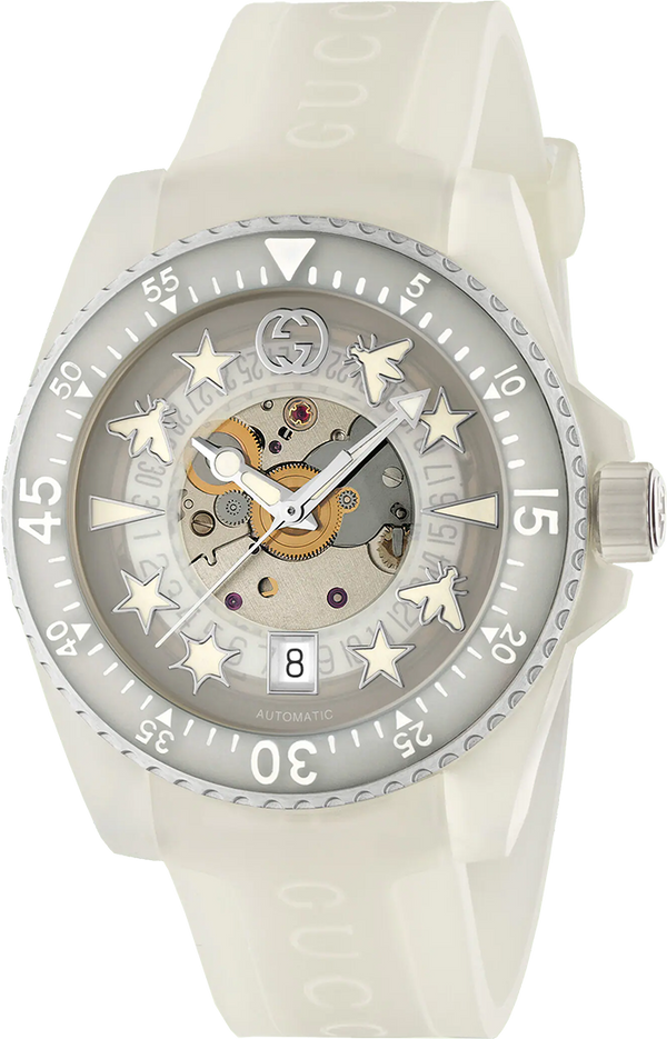 Shop Gucci Dive Automatic White Dial White Rubber Strap Unisex Watch - YA136342 in USA