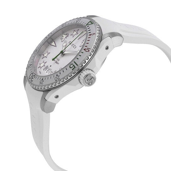 Shop Gucci Dive Quartz White Dial White Rubber Strap Watch For Men - YA136337 in USA