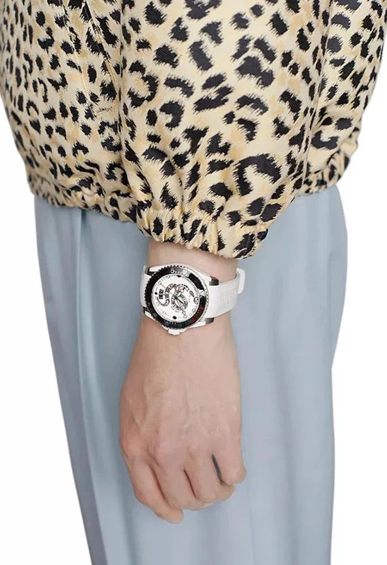 Shop Gucci Dive Quartz White Dial White Rubber Strap Watch For Men - YA136330 in USA