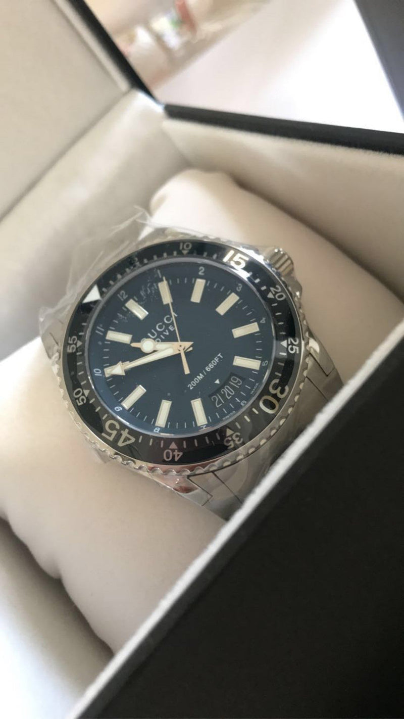 Shop Gucci Dive Analog Blue Dial Silver Steel Strap Watch For Men - YA136203 in USA