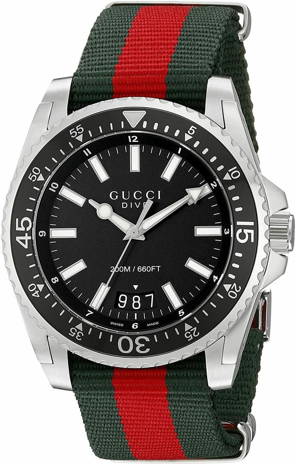 Shop Gucci Dive Black Dial Two Tone NATO Strap Watch For Men - YA136206 in USA